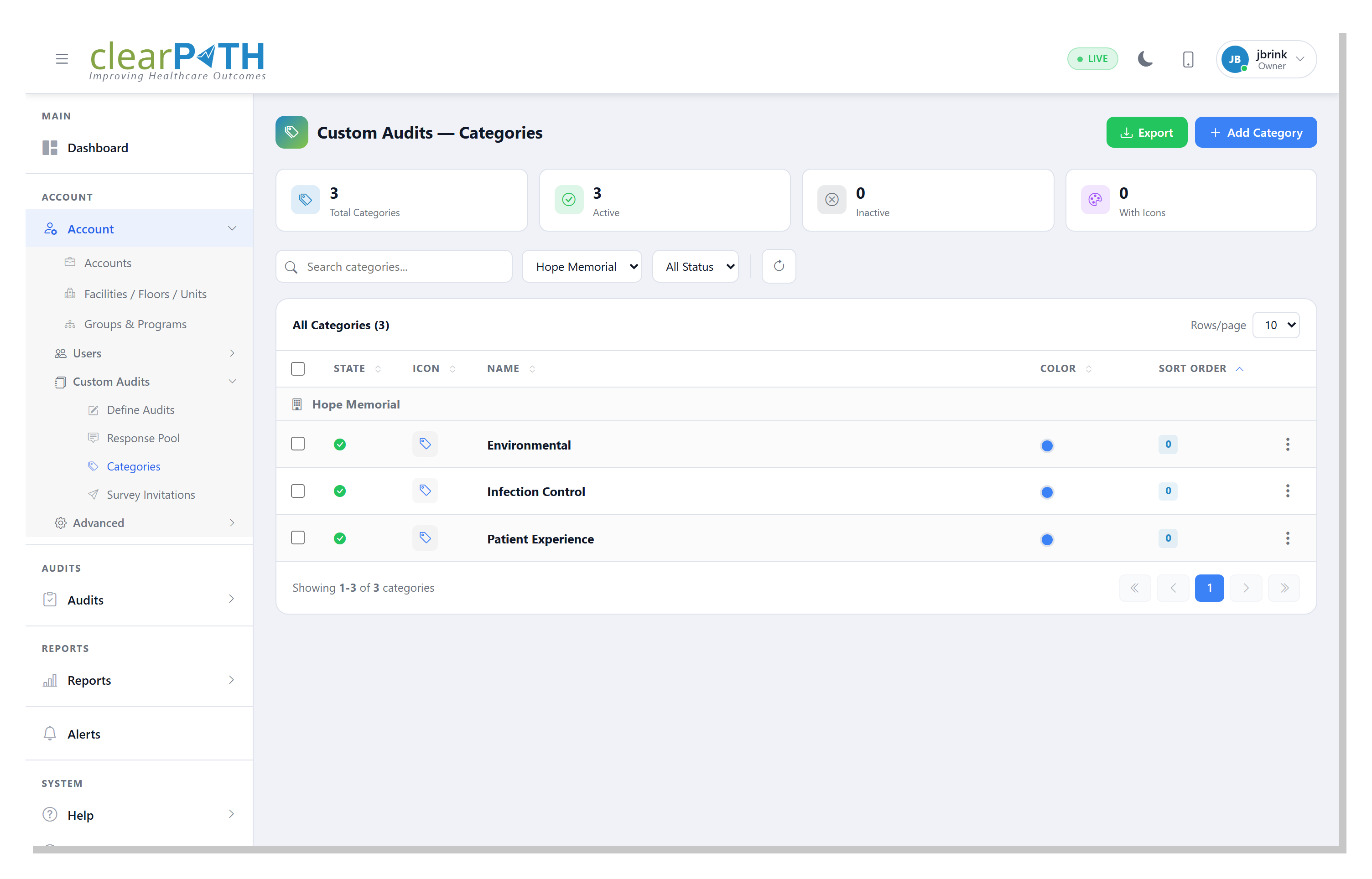 Custom Audits — Categories