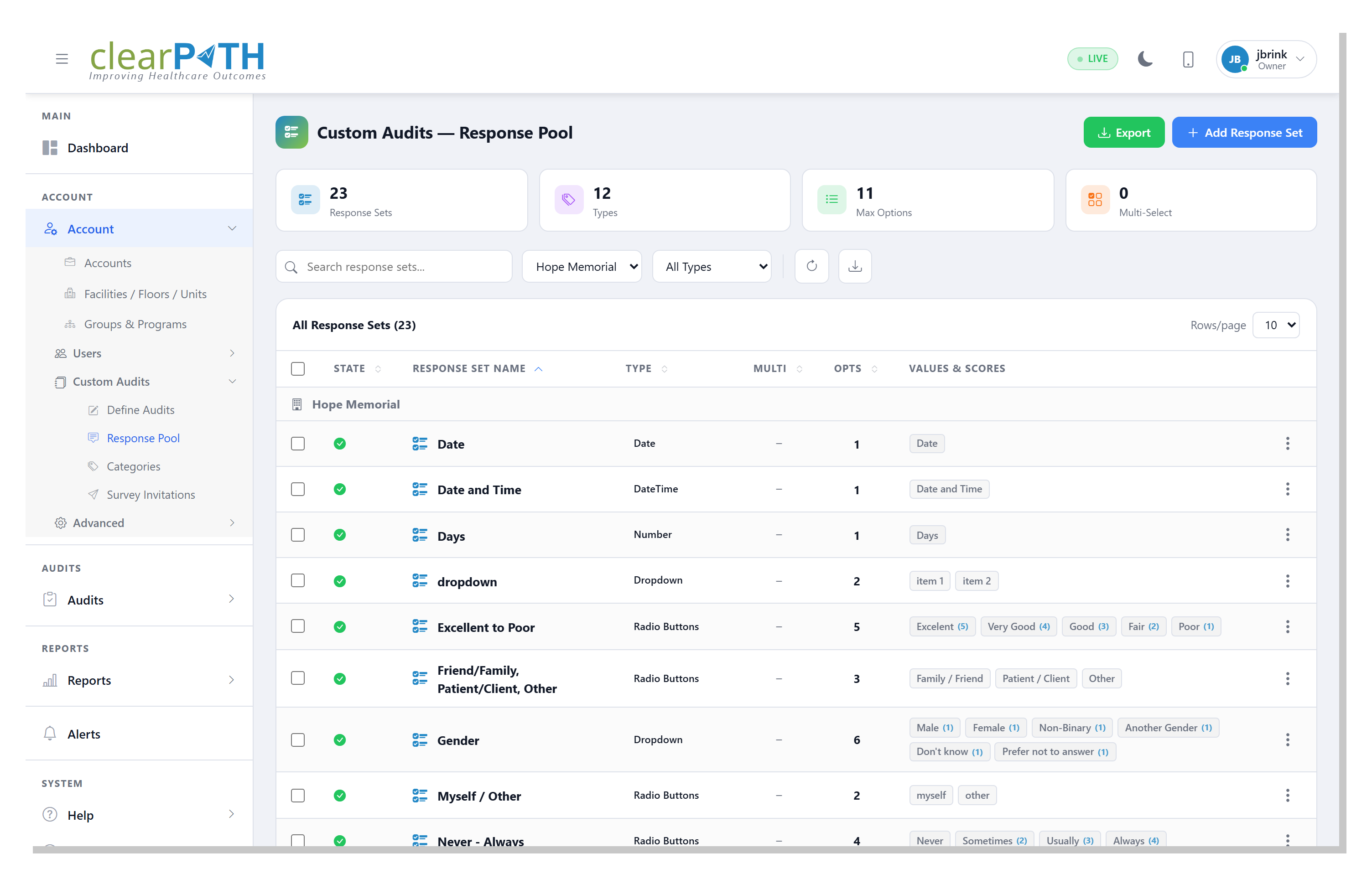 Custom Audits — Response Pool
