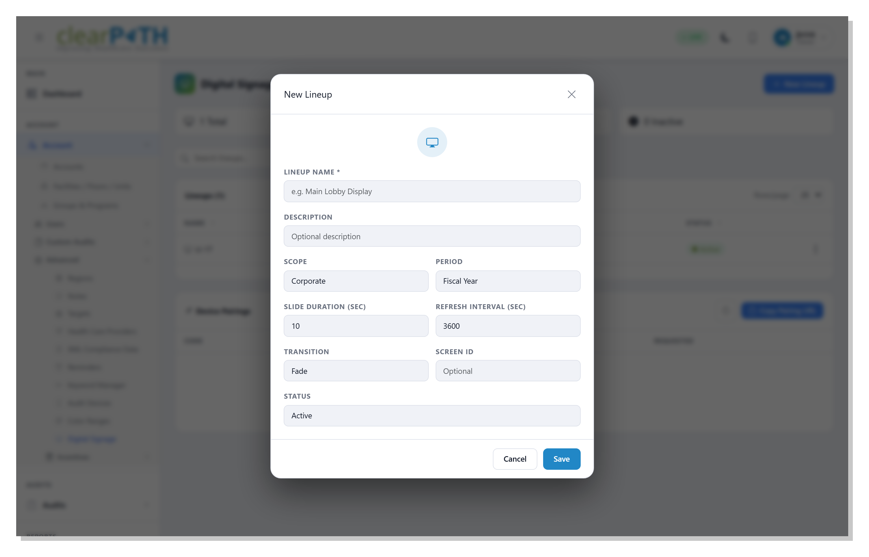 Digital Signage — Lineup editor