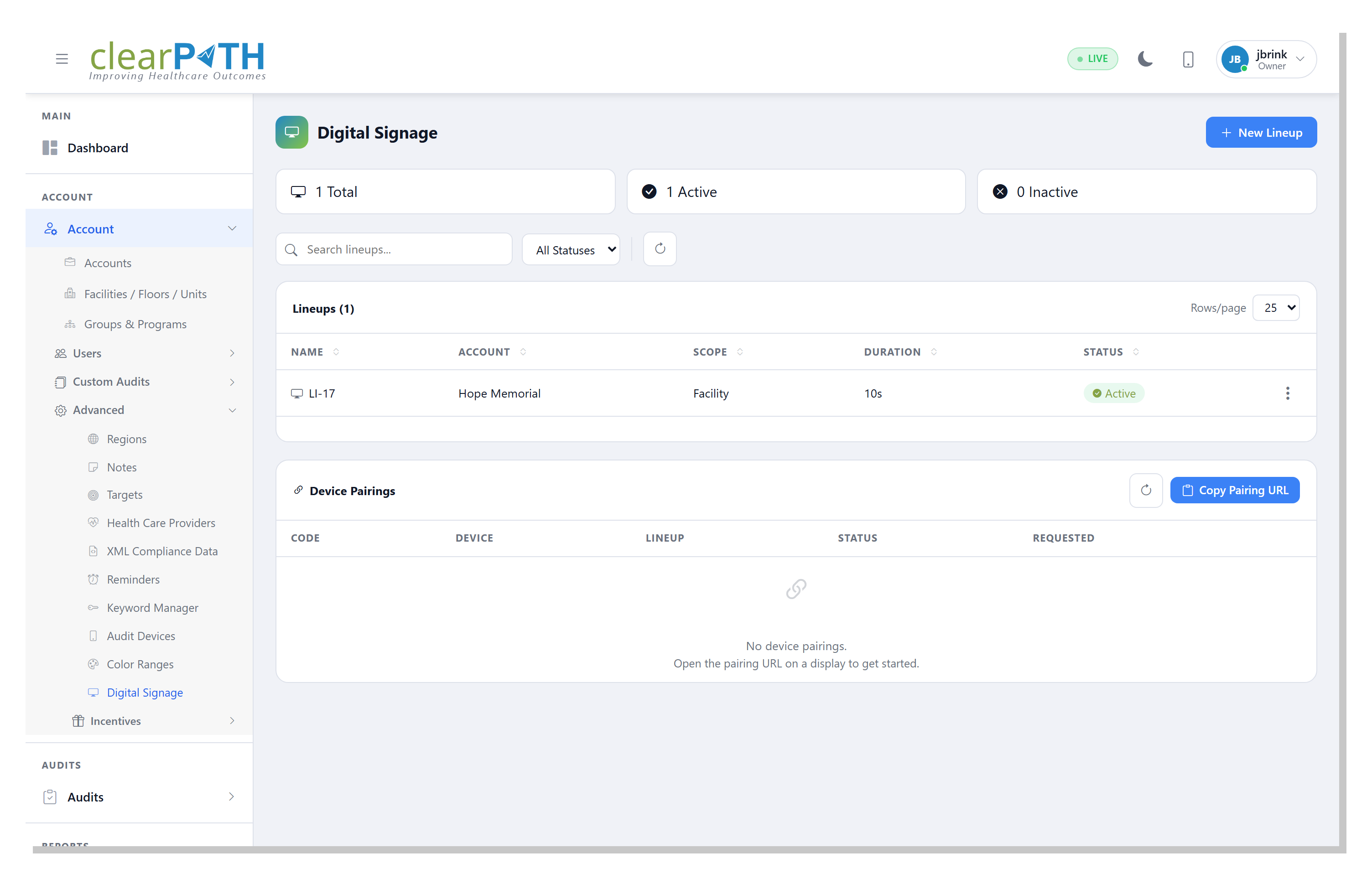 Digital Signage — Lineup list