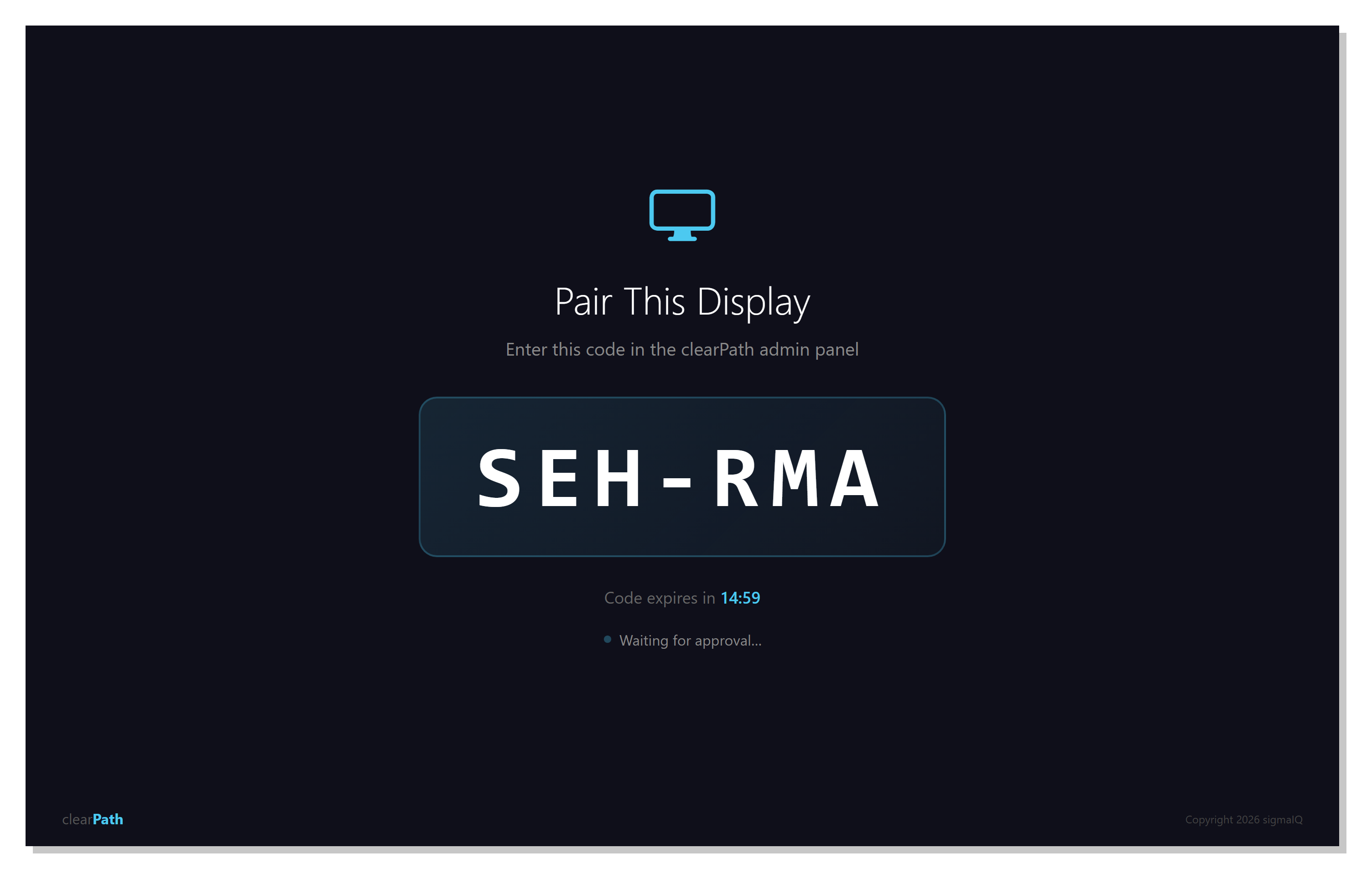 Digital Signage — display pairing code screen
