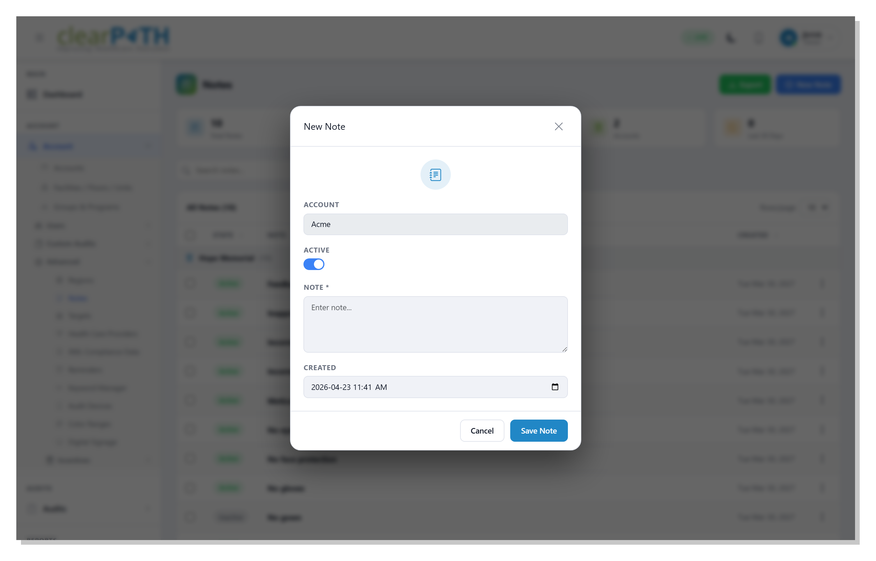 clearPath Observation Note editor