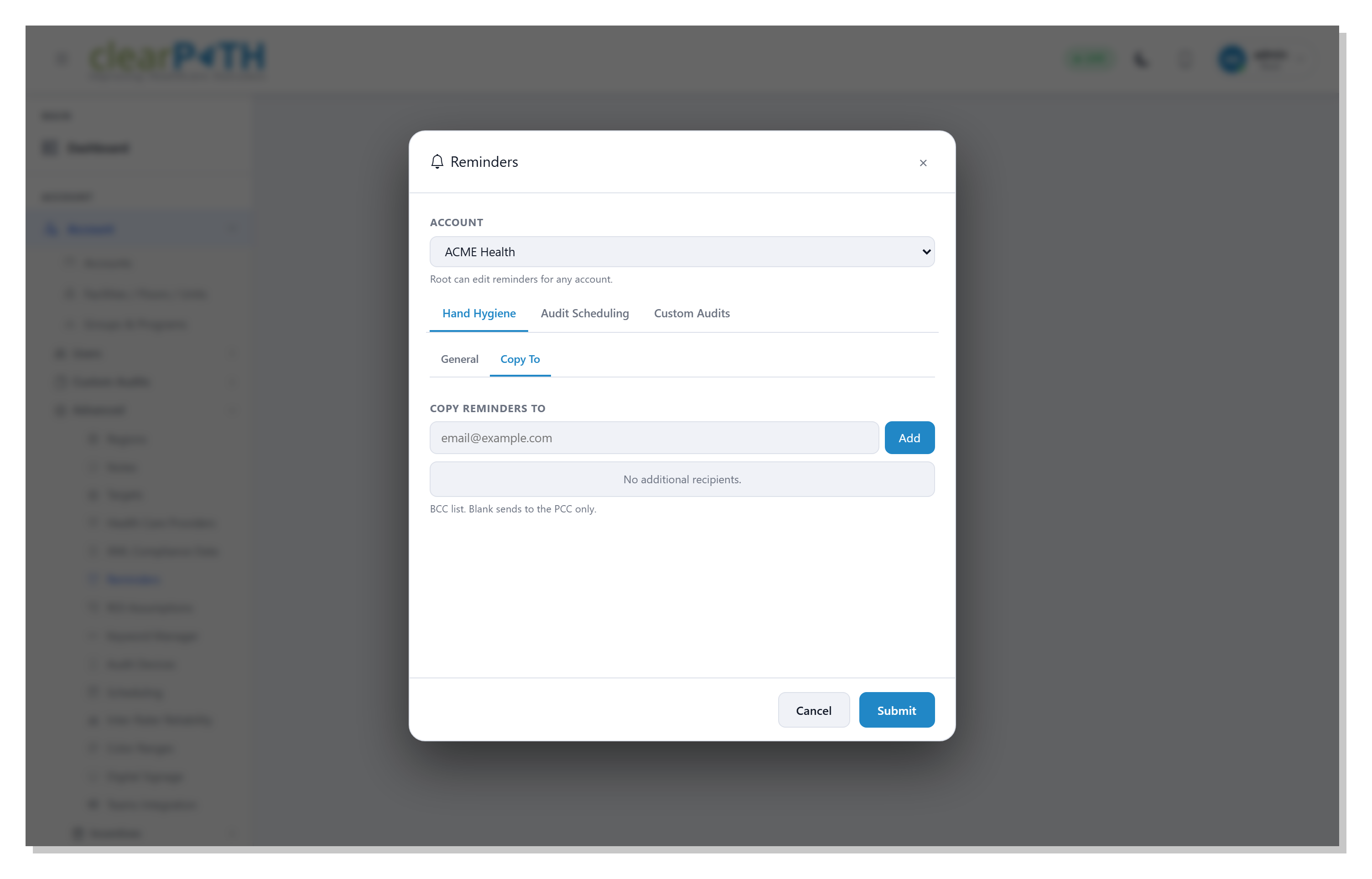 clearPath reminder copy-to list