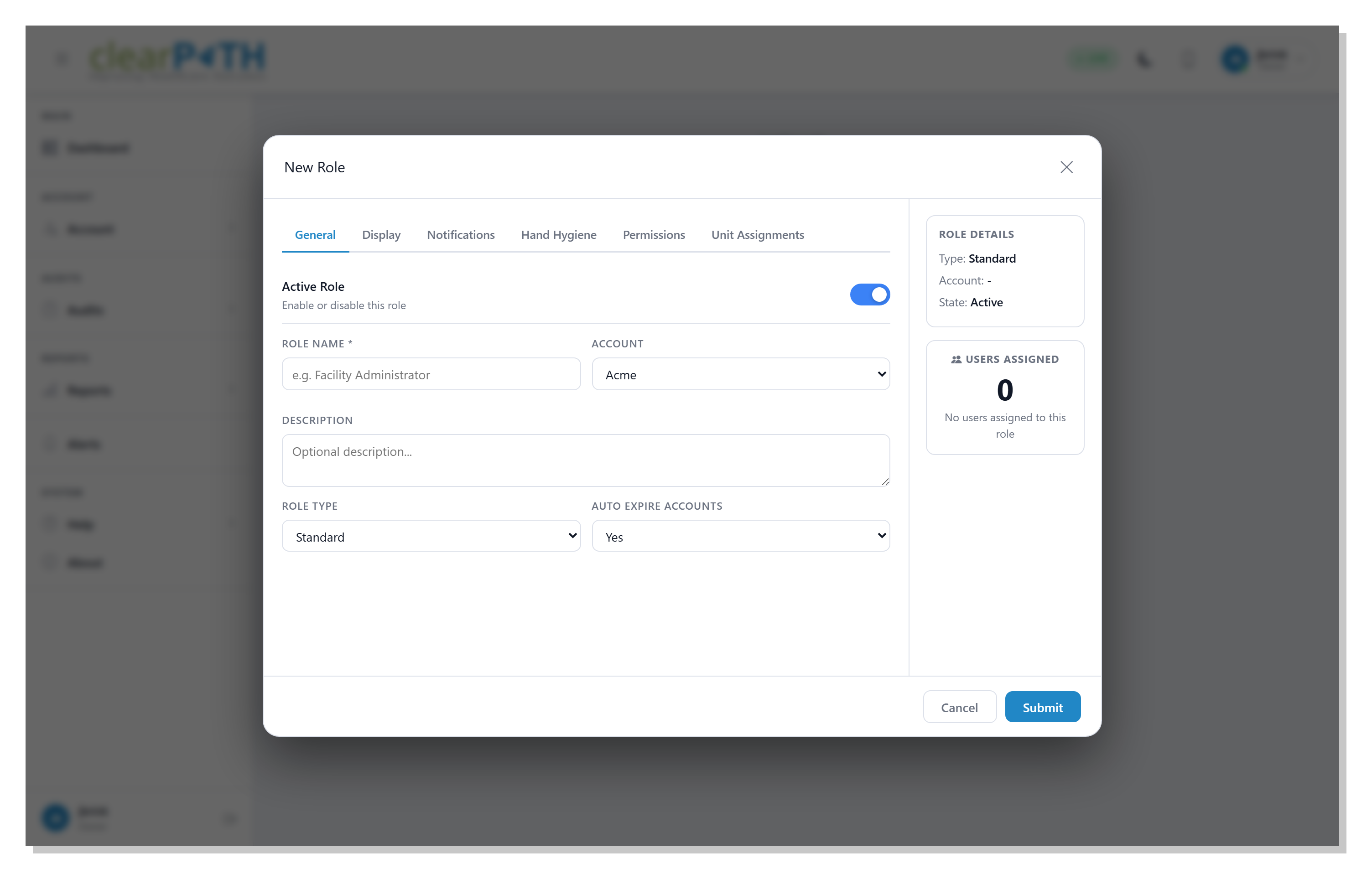 Role editor — General tab