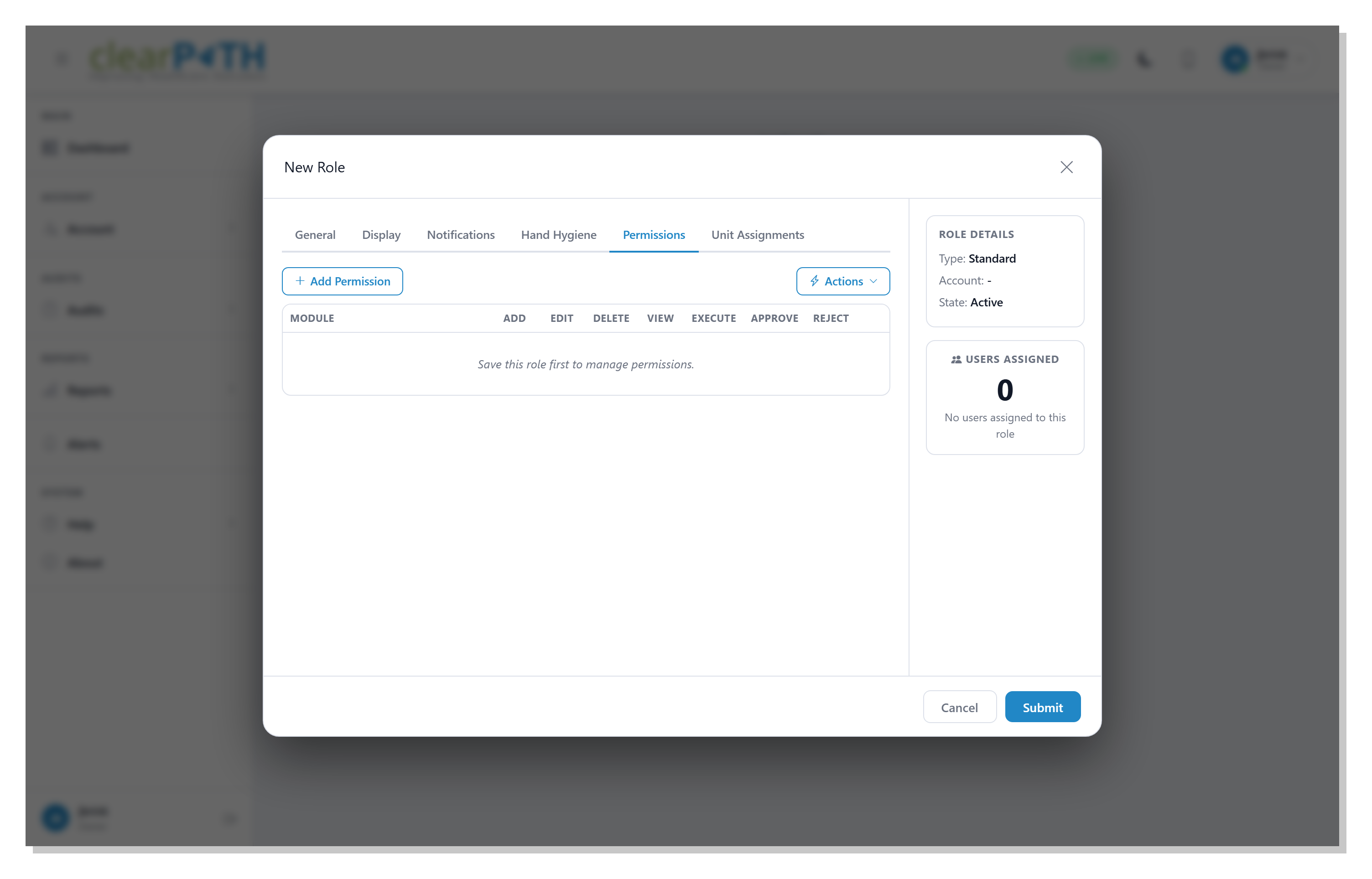 Role editor — Permissions matrix