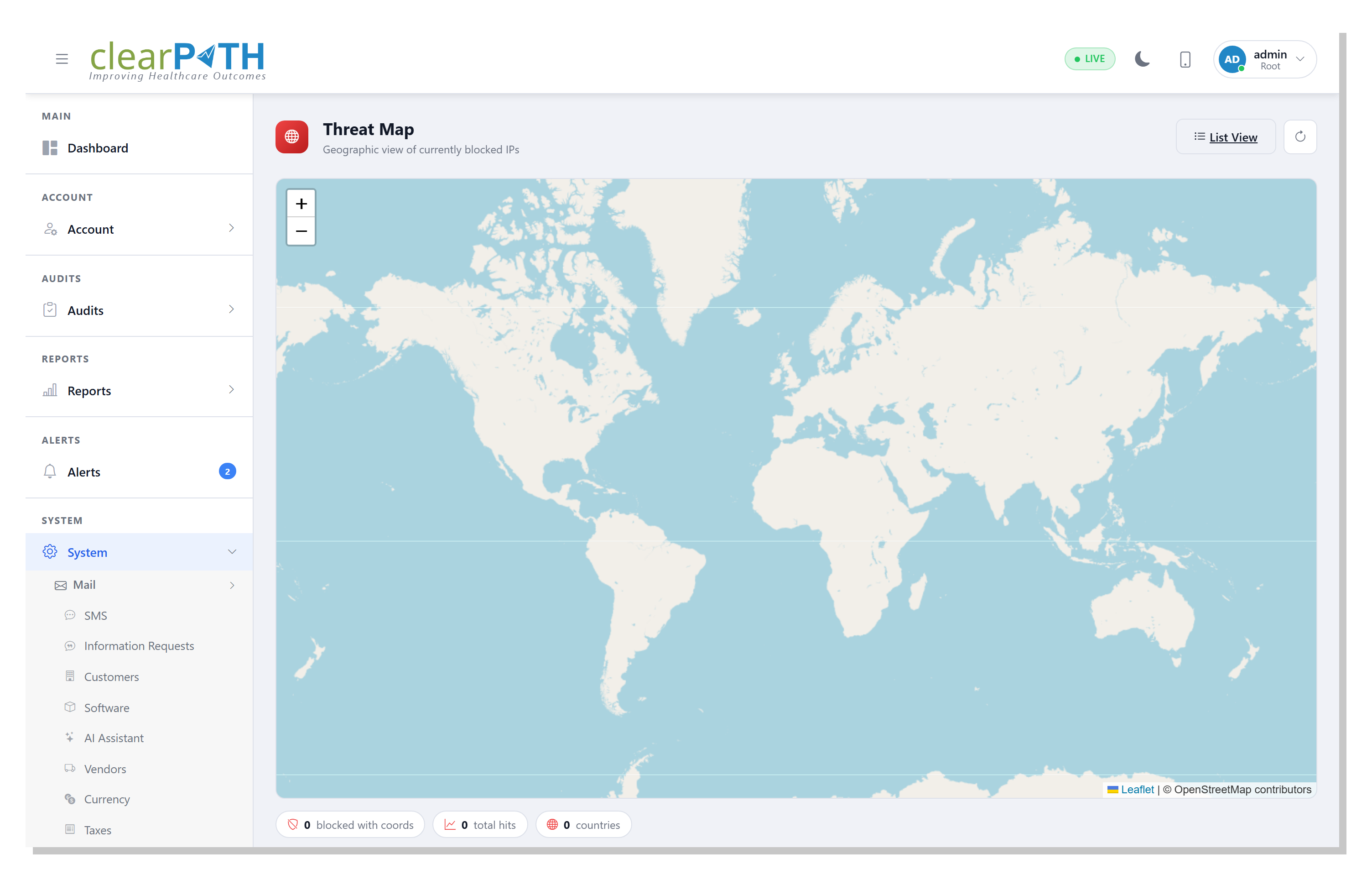 clearPath Threat Map showing currently blocked IPs by geographic location