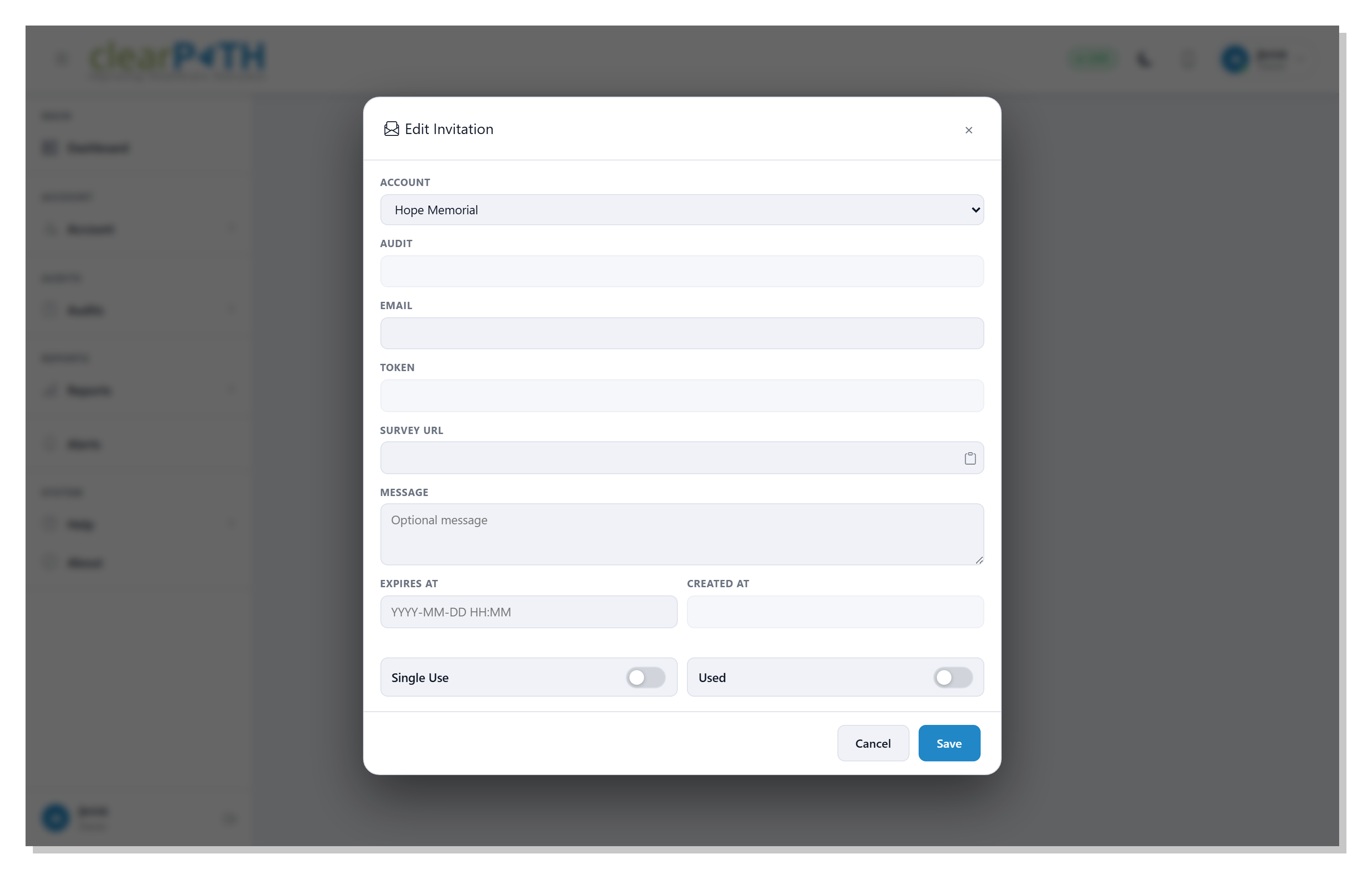 clearPath survey invitation detail editor