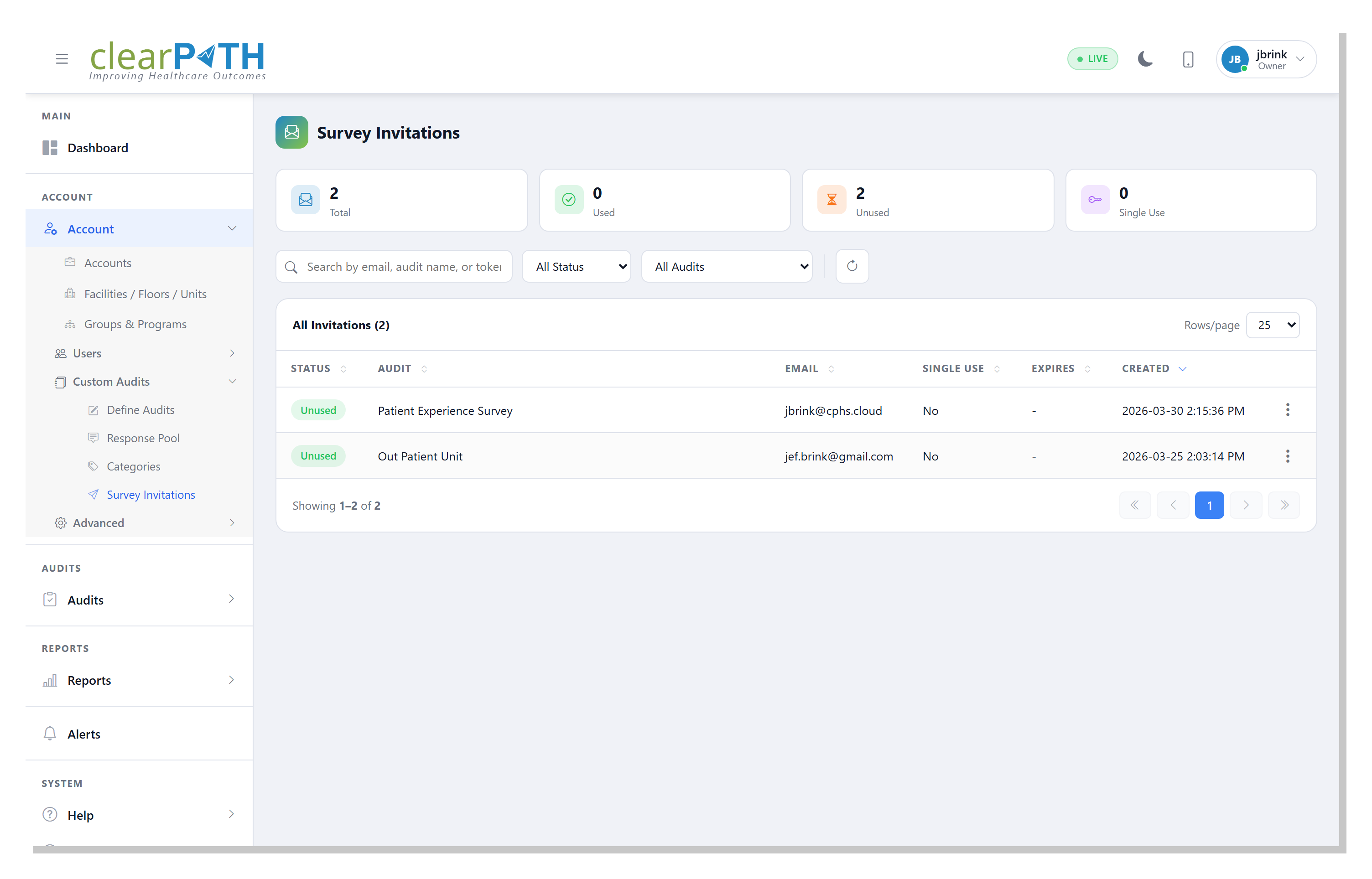 clearPath survey invitations list
