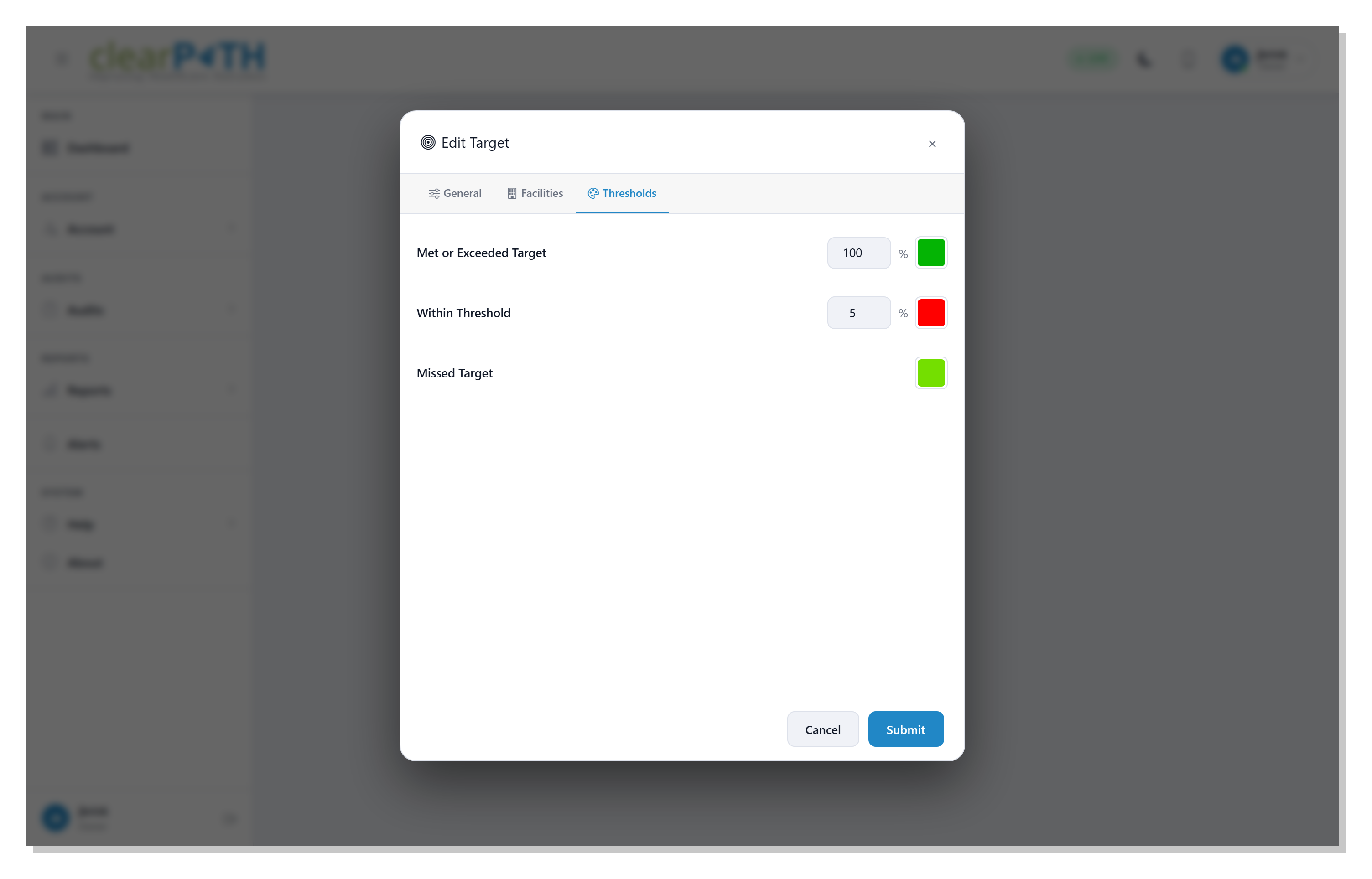 clearPath target editor with threshold bands